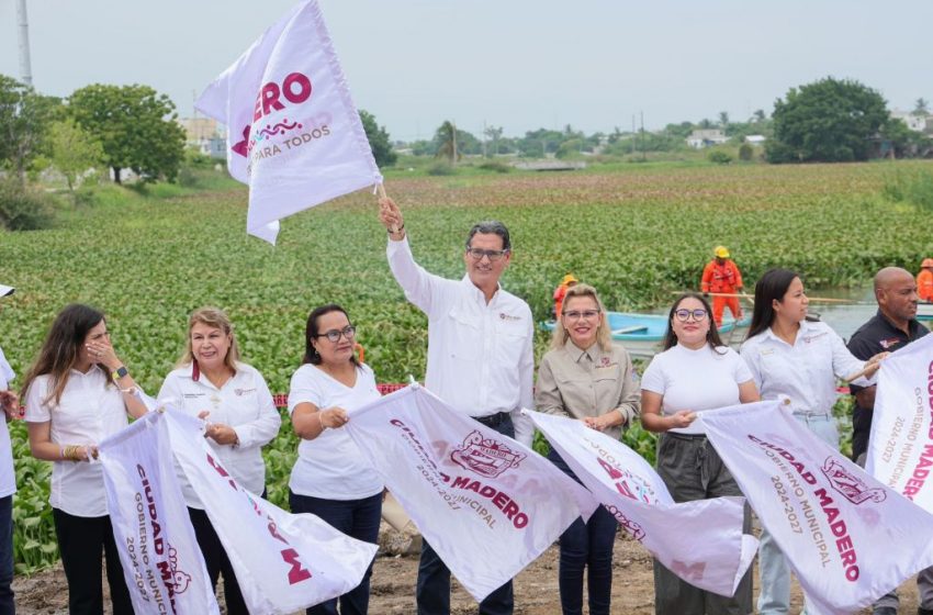 Erasmo González arranca limpieza de vegetación acuática en sistema lagunario